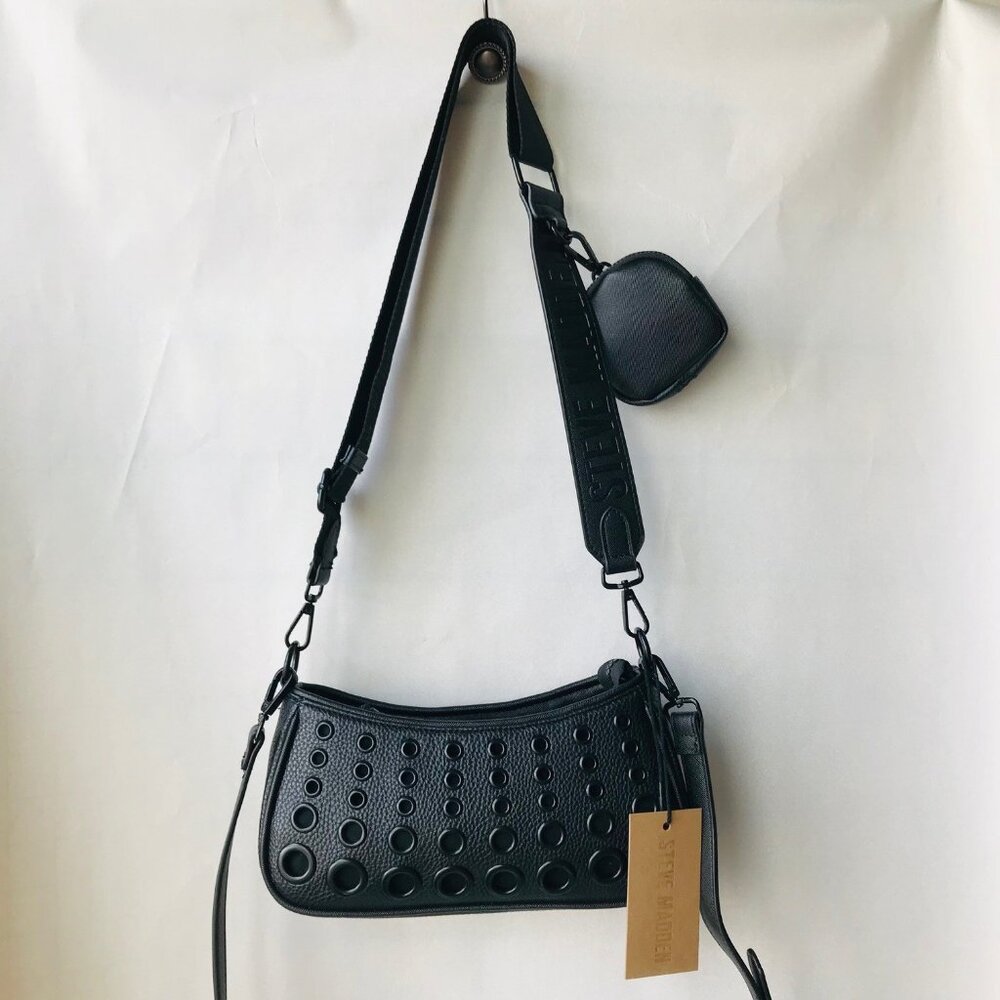 STEVE MADDEN Black Bagata Crossbody Bag Airpods Pouch 9½ W : 4½" H : 2½"D